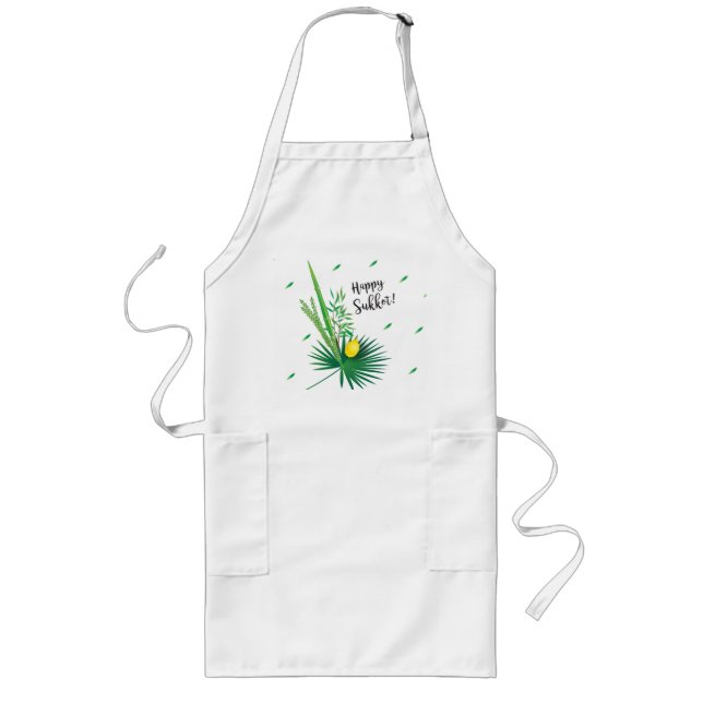 Happy Sukkot Lulav and Etrog Watercolor Pattern Long Apron (Front)