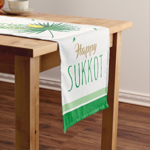 Happy Sukkot Lulav and Etrog Watercolor Pattern Medium Table Runner