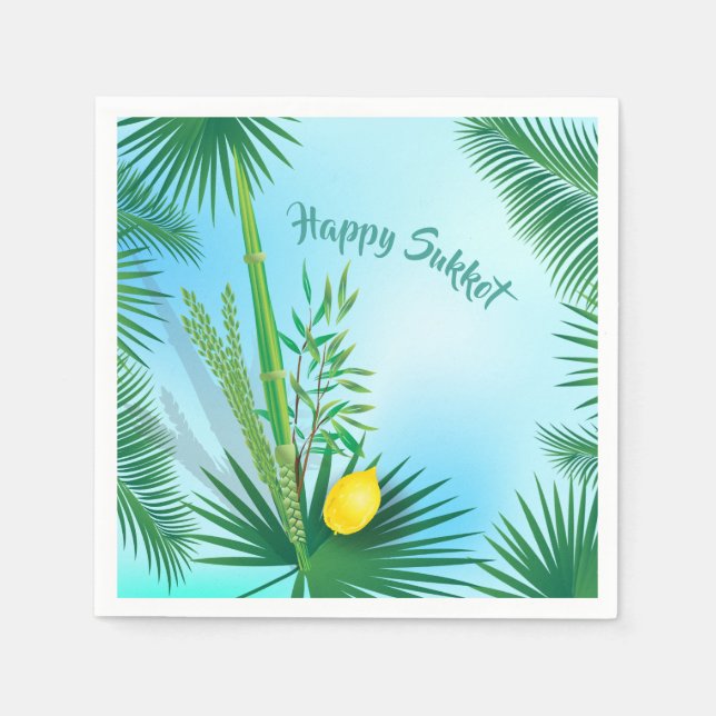 Happy Sukkot Lulav and Etrog Watercolor Pattern Napkins (Front)