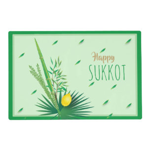 Happy Sukkot Lulav and Etrog Watercolor Pattern Placemat