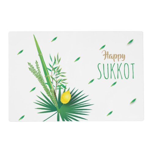 Happy Sukkot Lulav and Etrog Watercolor Pattern Placemat