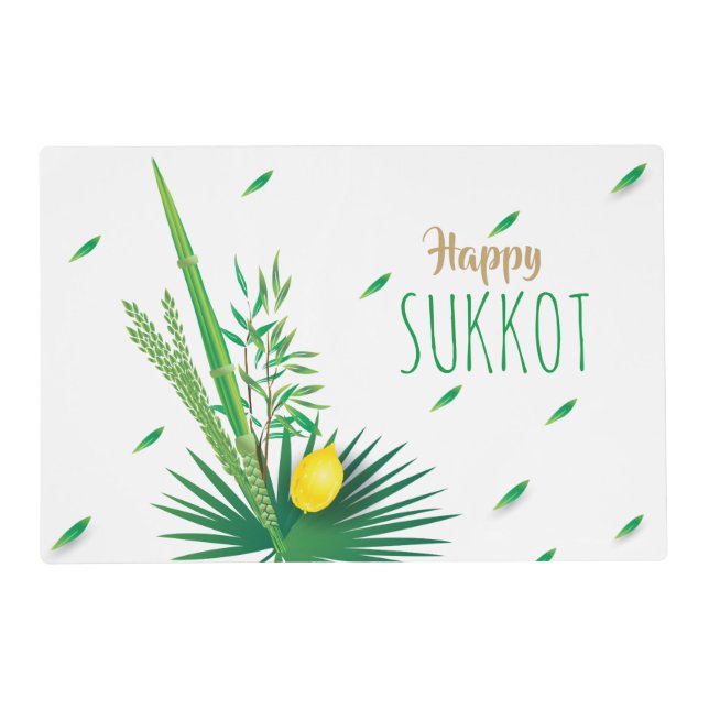 Happy Sukkot Lulav and Etrog Watercolor Pattern Placemat (Front)