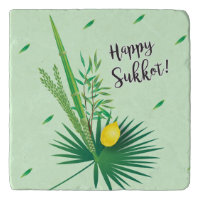Happy Sukkot Lulav and Etrog Watercolor Pattern