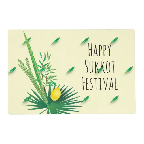 Happy Sukkot Lulav and Etrog Watercolor Placemat