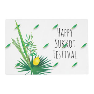 Happy Sukkot Lulav and Etrog Watercolor Placemat