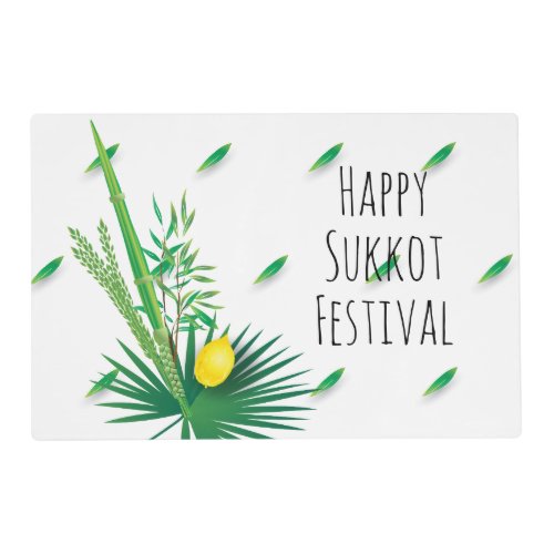 Happy Sukkot Lulav and Etrog Watercolor Placemat