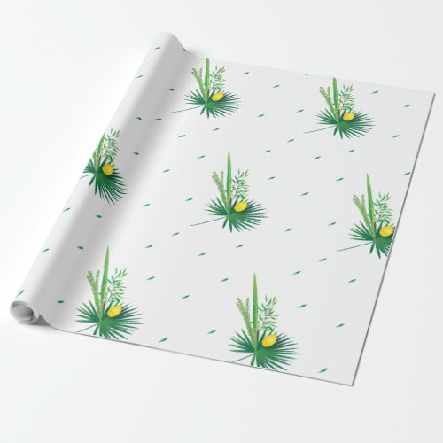 Happy Sukkot Lulav  Etrog Four Species Watercolor Wrapping Paper