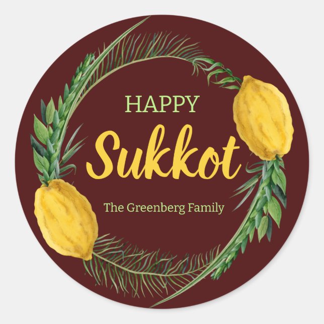 Happy Sukkot Lulav Red Stickers (Front)