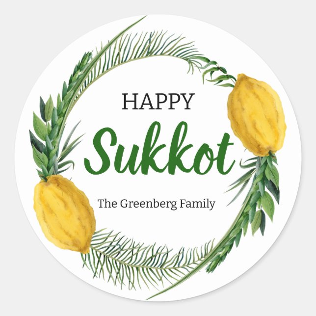 Happy Sukkot Lulav Stickers (Front)
