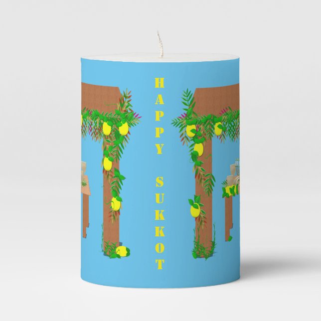Happy Sukkot Pillar Candle (Front)