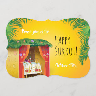 Happy Sukkot Sukkah Lulav and Etrog Watercolor Invitation