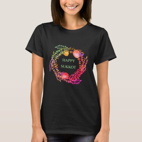 Happy Sukkoth lemons willow and pink leaf wreath  T_Shirt