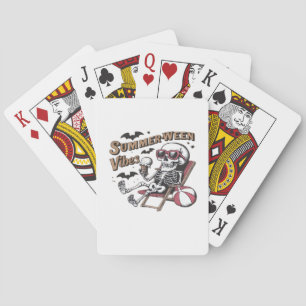 Happy Sumerween Vibes Skeleton Ice Cream Summer Ha Poker Cards