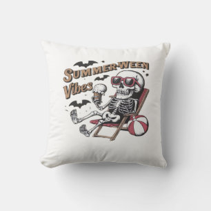 Happy Sumerween Vibes Skeleton Ice Cream Summer Ha Throw Pillow
