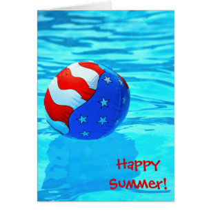 Happy Summer-beach ball in pool Cards
