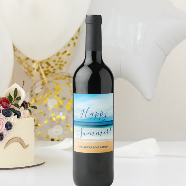 Happy Summer beach nautical sea ocean tropical Wine Label (Creator Uploaded)