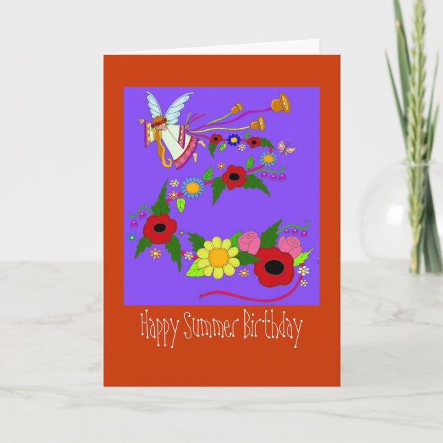 Happy Summer Birthday Ukrainian Folk Art Card (Front)