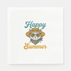 Happy Summer Cat Vintage Engraving Shirt Design_1 Napkins