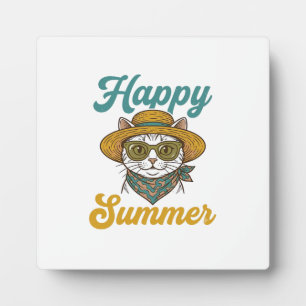 Happy Summer Cat Vintage Engraving Shirt Design_1 Plaque