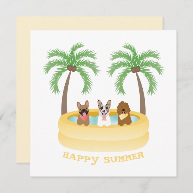 Happy Summer Dogs Swimming Pool Card (Front/Back)