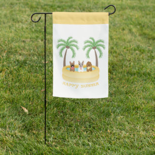 Happy Summer Dogs Swimming Pool Garden Flag