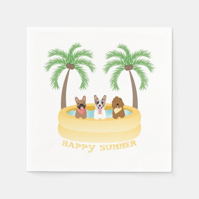 Happy Summer Dogs Swimming Pool Napkins (Front)