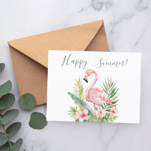 Happy Summer flamingo tropical flowers Invitation Postcard