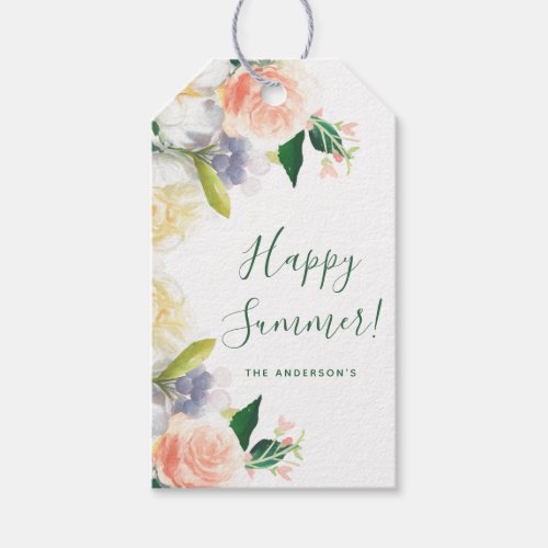 Happy Summer floral wreath white blush pink Gift Tags