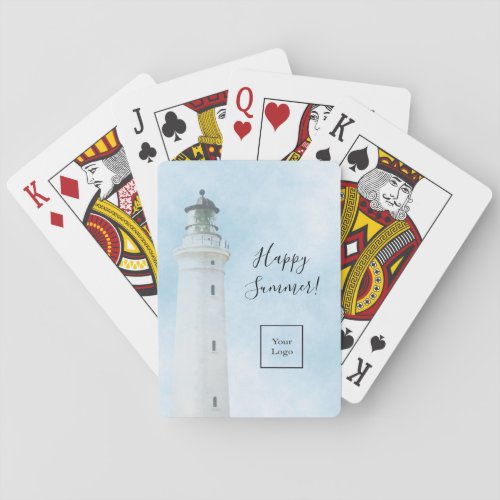 Happy Summer lighthouse nautical sea logo Playing Cards