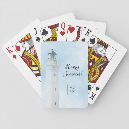 Happy Summer lighthouse nautical sea logo Poker Cards