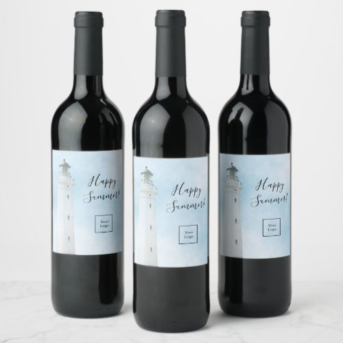 Happy Summer lighthouse nautical sea logo Wine Label