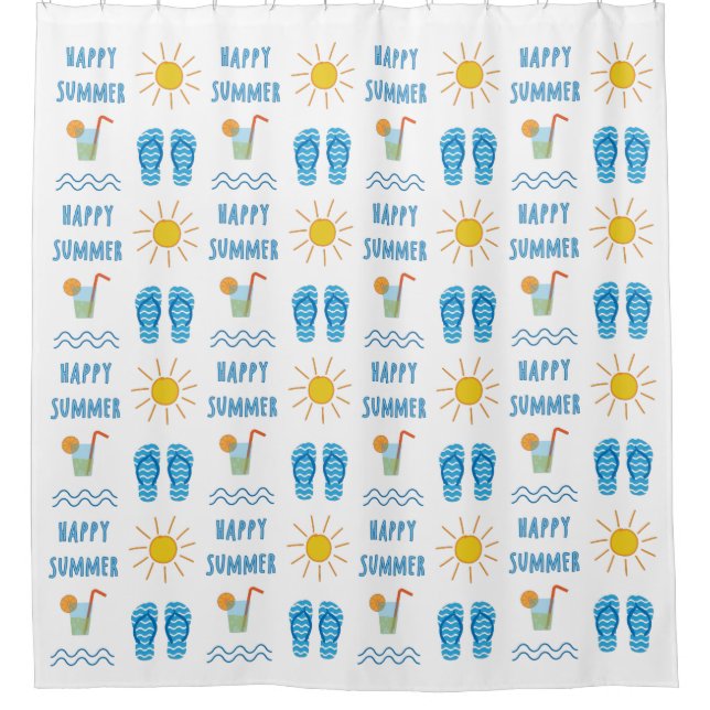 Happy Summer Pattern Shower Curtain (Front)
