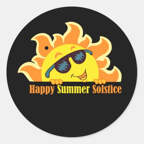 happy summer solstice 2024 black classic round sticker