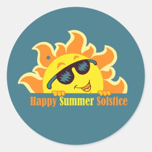 happy summer solstice 2024 turquoise classic round sticker