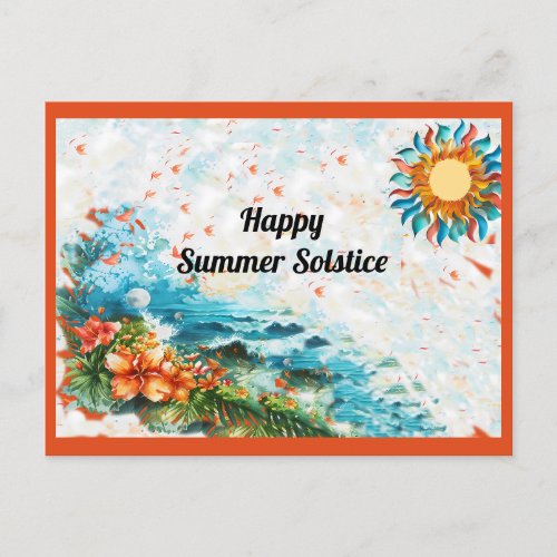 Happy Summer Solstice Sun Flowers Sea Postcard