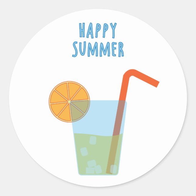 Happy Summer Sticker With A Cocktail (Front)