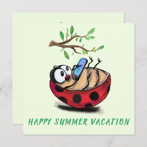 Happy Summer Vacation Card Ladybug with Phone