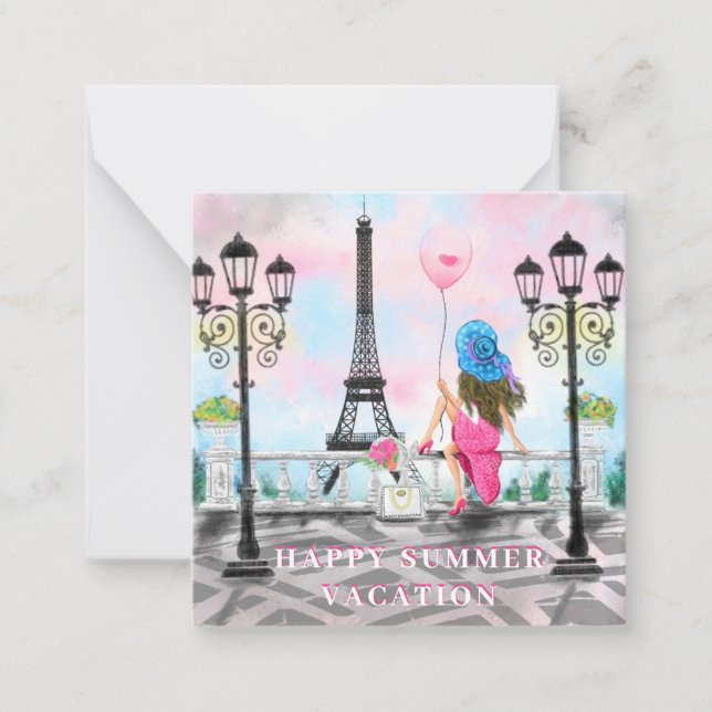 Happy Summer Vacation - I Love Paris - Beautiful Note Card (Front)