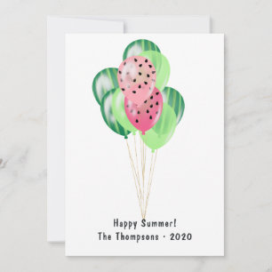 Happy Summer Watermelon Balloons Family Photo Card