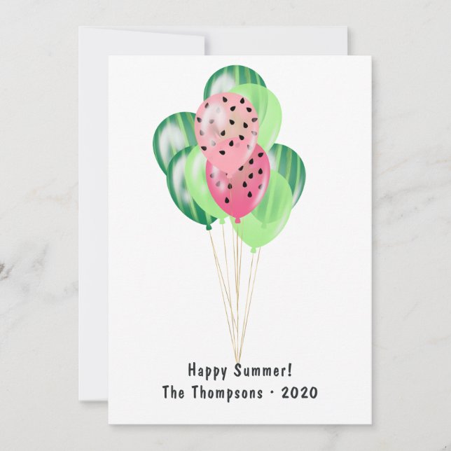 Happy Summer Watermelon Balloons Greeting Card (Front)
