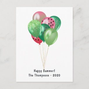 Happy Summer Watermelon Balloons Greeting Holiday Postcard