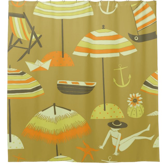 Happy Summertime Fun Seamless Pattern Shower Curtain (Front)