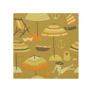 Happy Summertime Fun Seamless Pattern Wood Wall Art