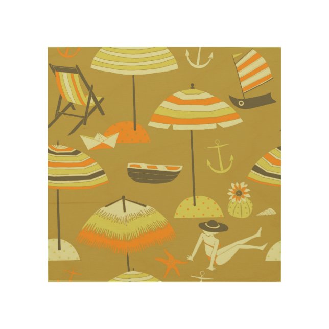 Happy Summertime Fun Seamless Pattern Wood Wall Art (Front)