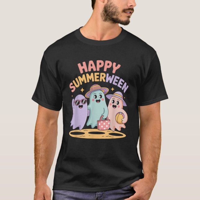 Happy Summerween Ghosts Vibes Fun Halloween  T-Shirt (Front)