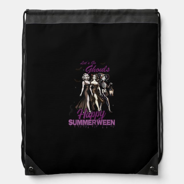 Happy Summerween Ghoul Girl Squad Drawstring Bag (Front)
