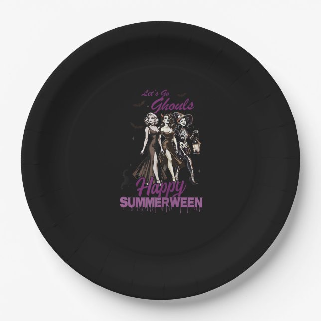 Happy Summerween Ghoul Girl Squad Paper Plates (Front)