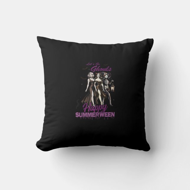 Happy Summerween Ghoul Girl Squad Throw Pillow (Front)