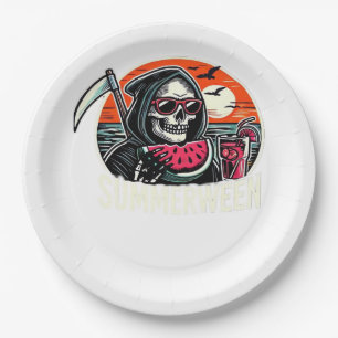 Happy Summerween Grim Reaper Watermelon Summer Hal Paper Plates
