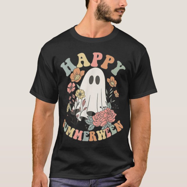 Happy Summerween Halloween Summer Floral Ghost T-Shirt (Front)